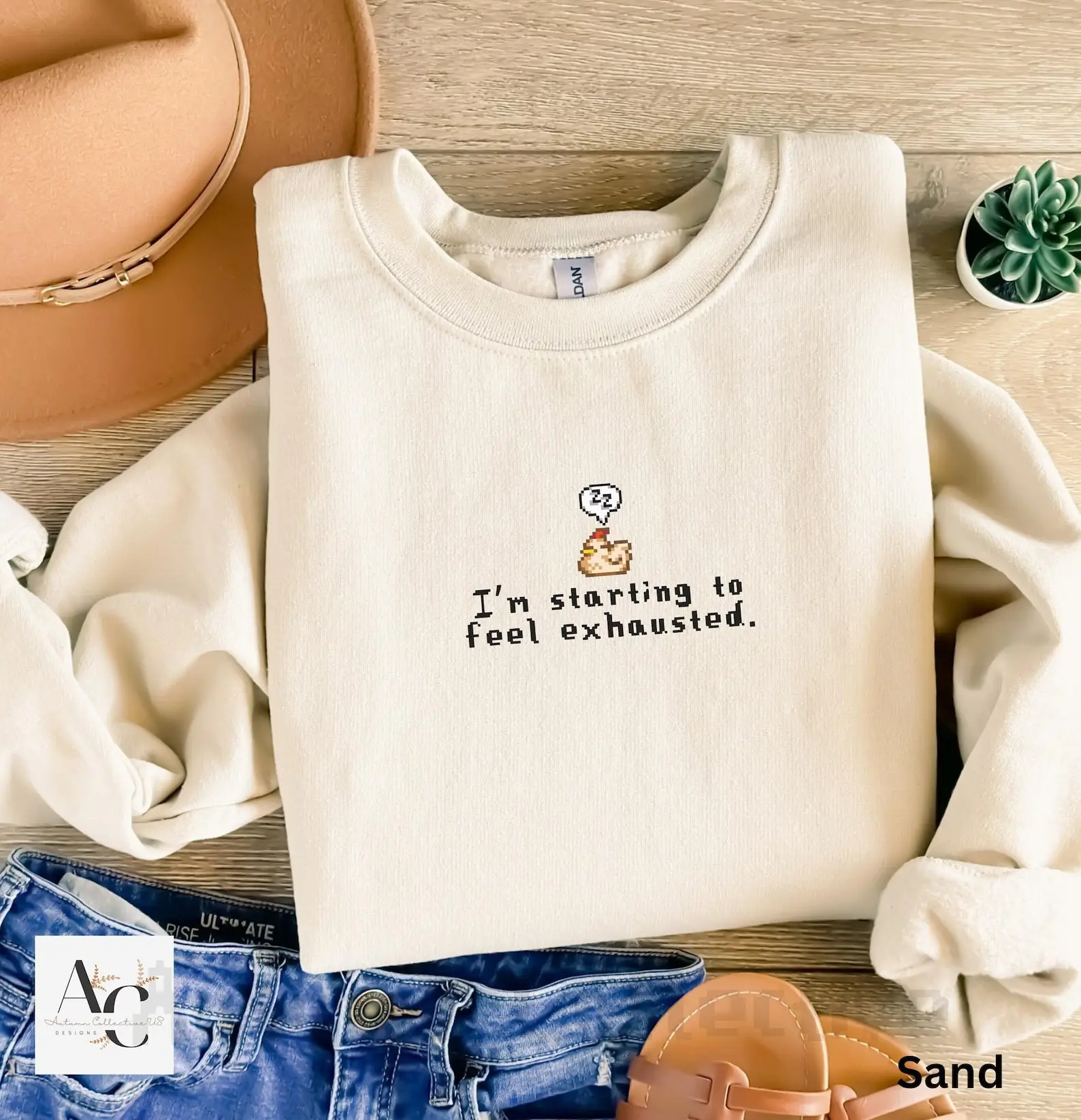 I'm Starting To Feel Exhausted Sweatshirt Sleepy Chicken Pixel Art Stardew Valley Merch