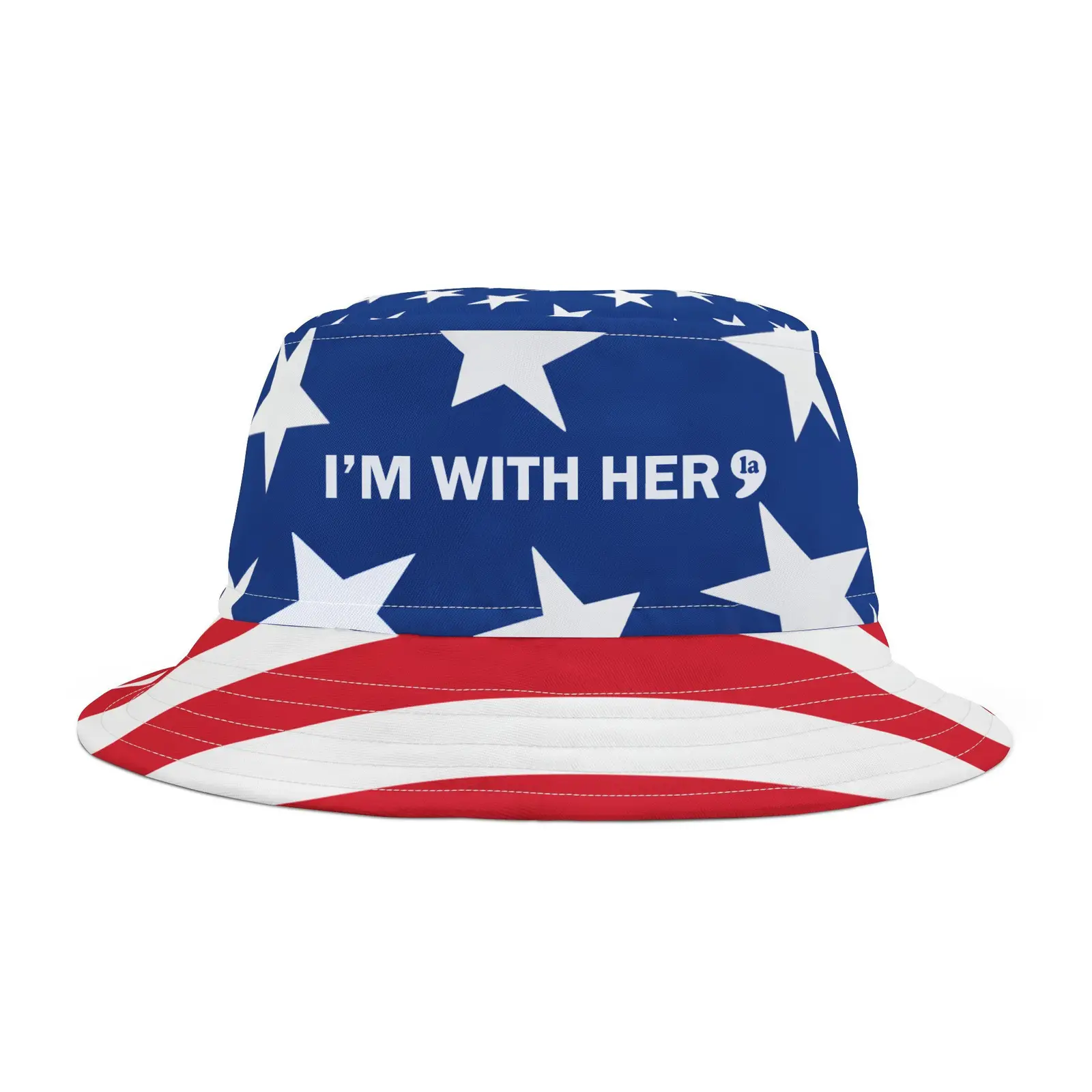 I'm With Her Comma La Harris 2024 USA Flag Bucket Hat Vote Democrat Lady Gifts For Supporters