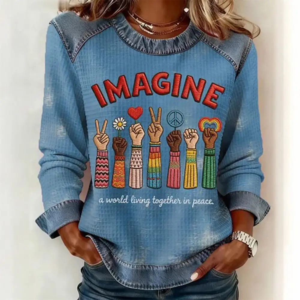 Imagine A World Living Together In Peace Sweatshirt Hippie Style Apparel Gift For Supporter Imagine A World Living Together In Peace Sweatshirt Hippie Style Apparel Gift For Supporter - Image 1