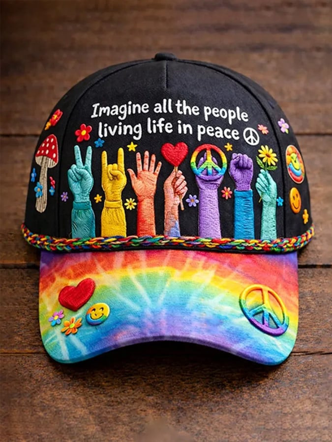 Imagine All The People Living Life In Peace Baseball Hat Unity Message Apparel Gift For Her Imagine All The People Living Life In Peace Baseball Hat Unity Message Apparel Gift For Her - Image 1
