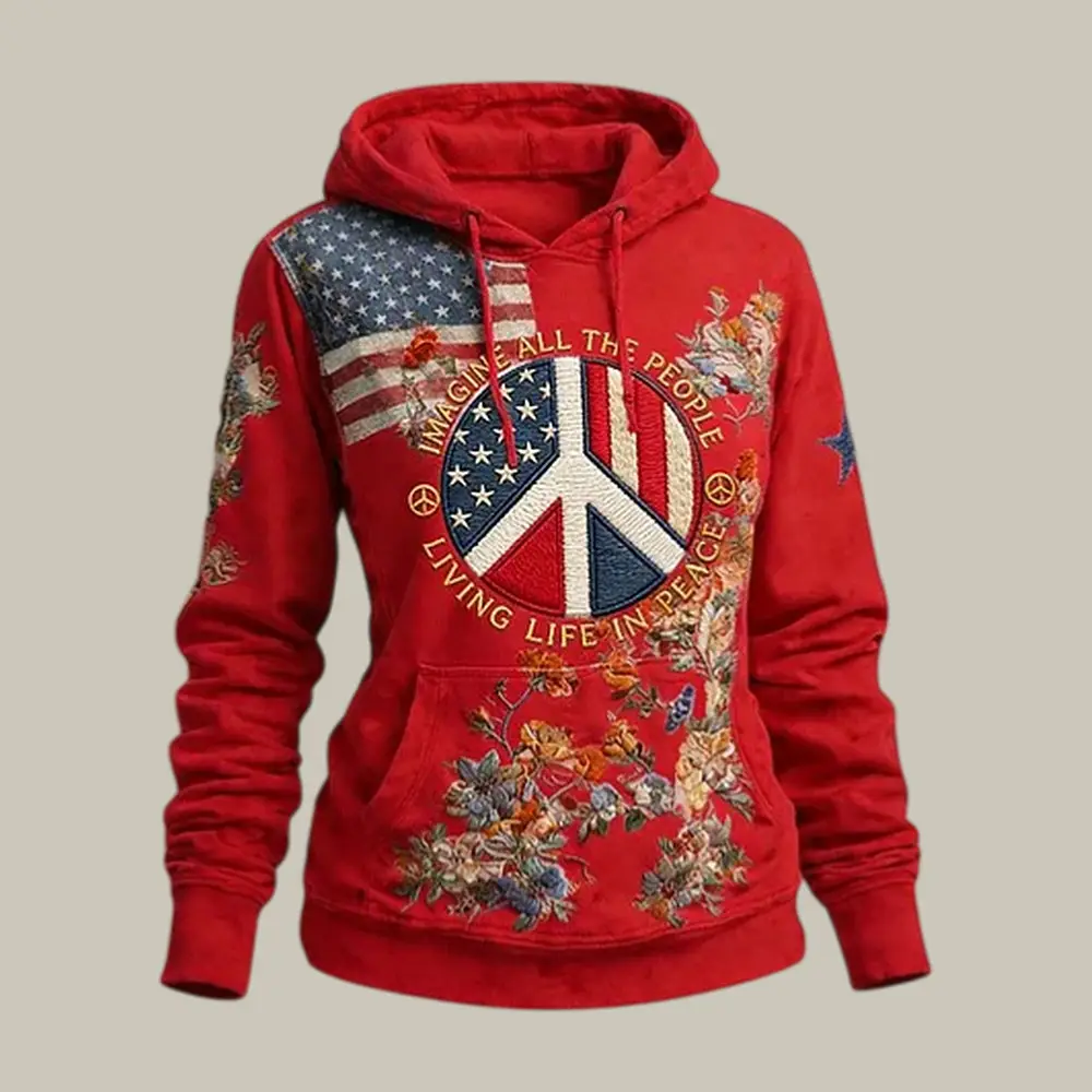 Imagine All The People Living Life In Peace Hoodie American Flag Hippie Style Clothing Imagine All The People Living Life In Peace Hoodie American Flag Hippie Style Clothing - Image 1