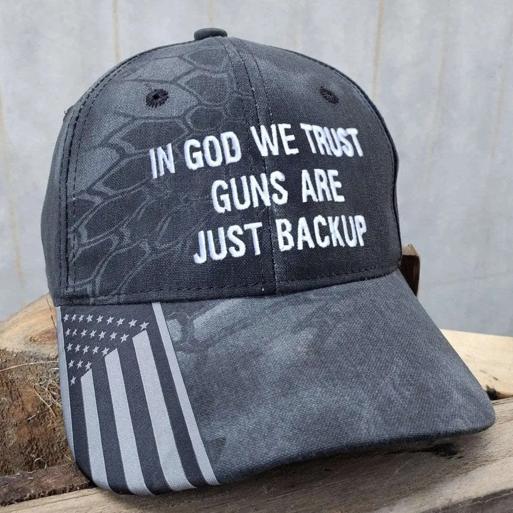 In God We Trust Guns Are Just Backup Embroidered Camo Hat Pro Gun Rights Patriotic Hat -WearandDecor In God We Trust Guns Are Just Backup Embroidered Camo Hat Pro Gun Rights Patriotic Hat -WearandDecor - Image 1