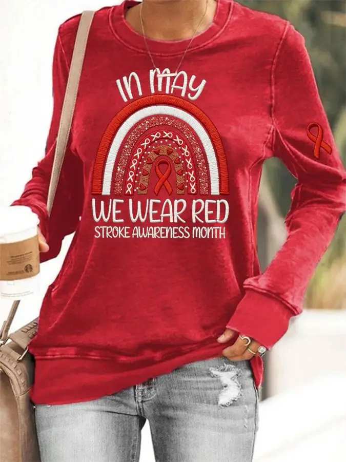 In May We Wear Red Stroke Awareness Sweatshirt Stroke Awareness Month Apparel Mother's Day Gift In May We Wear Red Stroke Awareness Sweatshirt Stroke Awareness Month Apparel Mother's Day Gift - Image 1