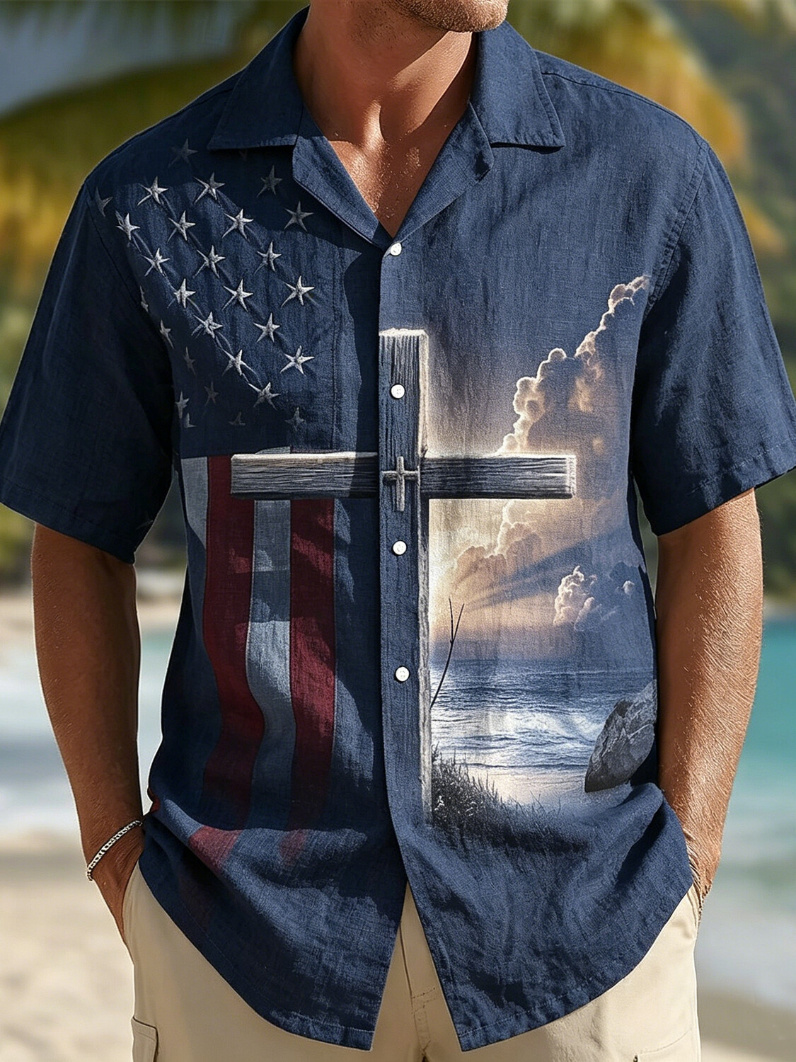 Independence Day Cross Faith Hawaiian Shirt America's 250th Birthday Apparel Gift Ideas Independence Day Cross Faith Hawaiian Shirt America's 250th Birthday Apparel Gift Ideas - Image 1