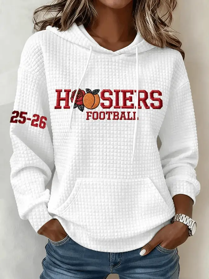 Indiana Football Hoodie Womens Waffle Print Go Hoosiers Pride Merch Best Gift for Mom