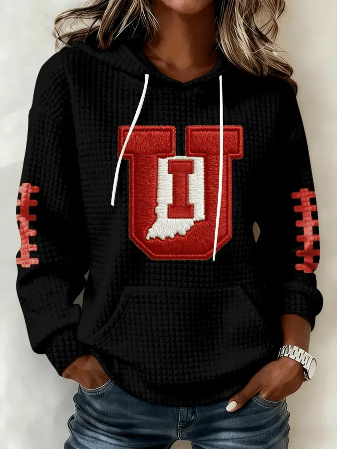 Indiana Football Merch Hoodie Womens Waffle Hoosiers Clothing for Indiana Fans