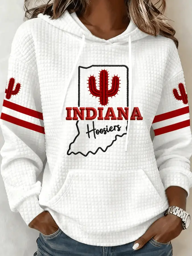 Indiana Football Merch Hoosiers Hoodie Waffle Print Game Day Gift for Her