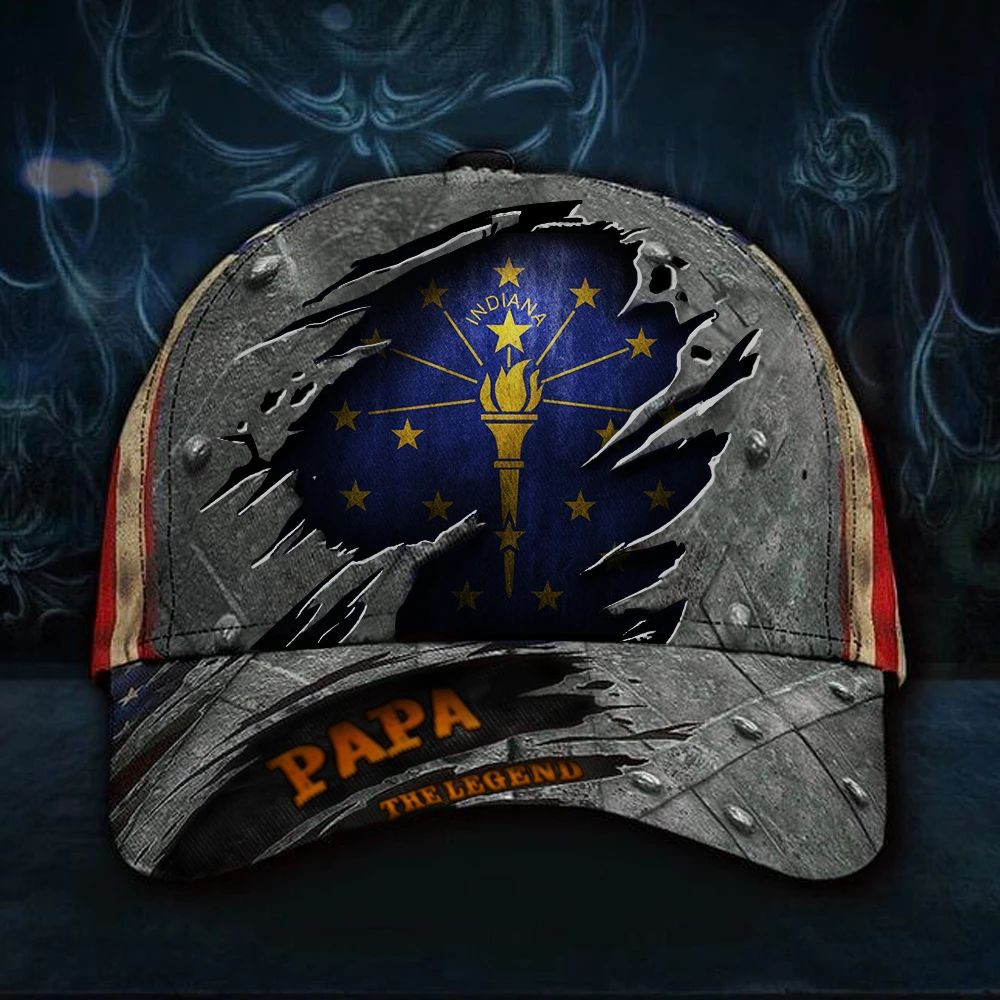 Indiana Papa The Legend 3D Hat Vintage USA Flag Cap Best Fathers Day Gifts