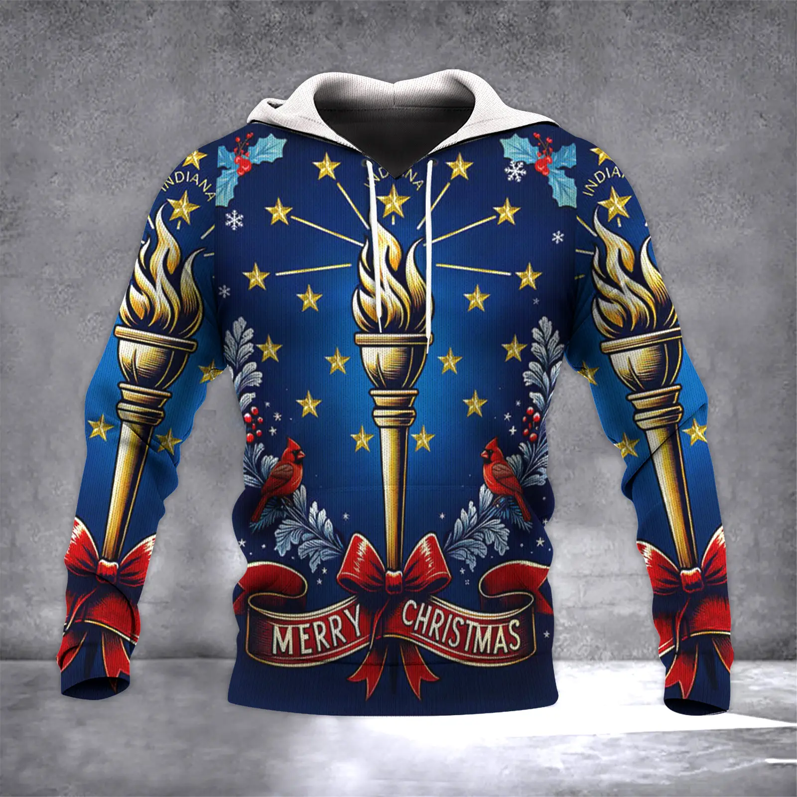 Indiana State Merry Christmas Hoodie Torch And Stars Indiana Clothing 2023 Christmas Gifts Indiana State Merry Christmas Hoodie Torch And Stars Indiana Clothing 2023 Christmas Gifts - Image 1