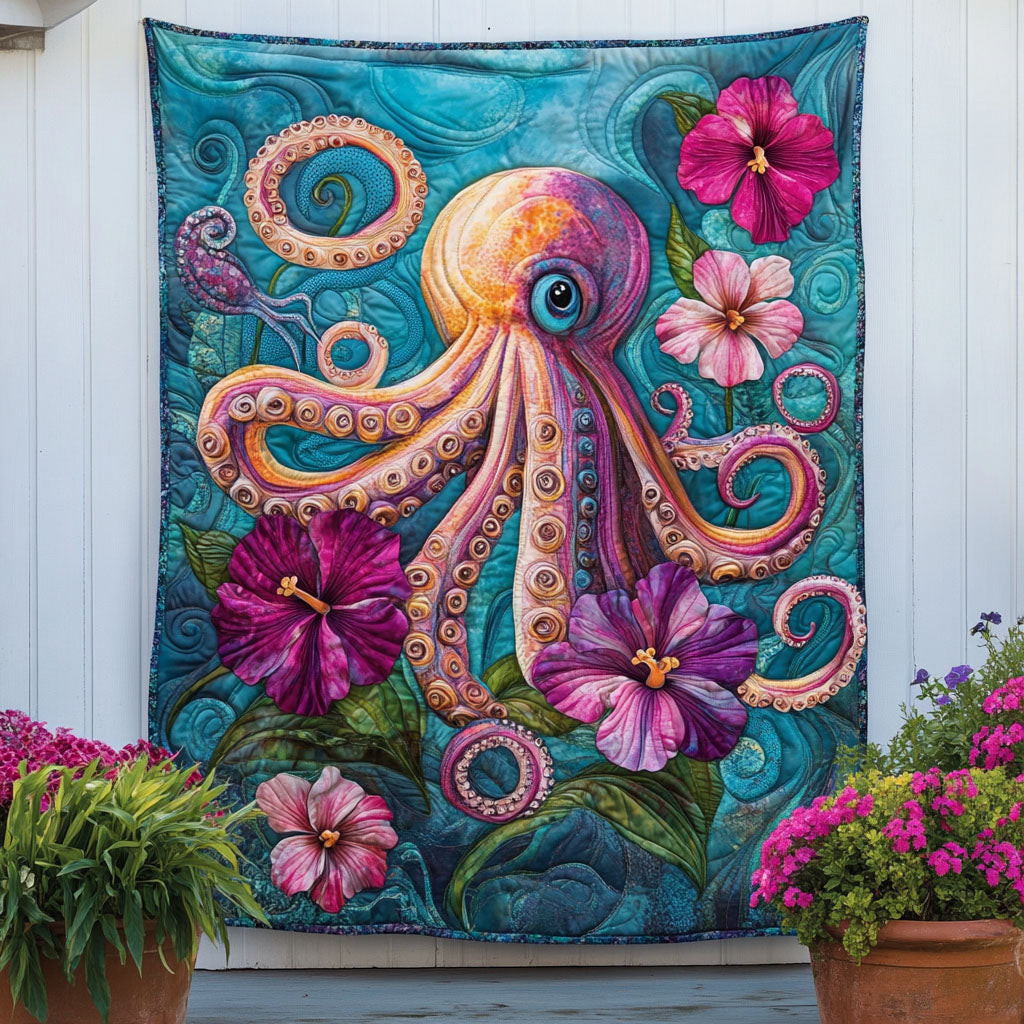 Ink in Bloom Quilted Blanket Christmas Holiday Octopus Lover Gifts Ink in Bloom Quilted Blanket Christmas Holiday Octopus Lover Gifts - Image 1
