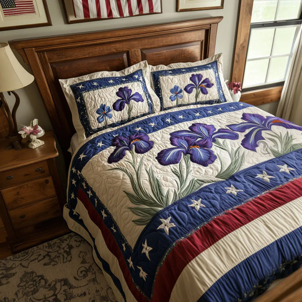 Iris Glory Quilted Bedding Set Duvet Covers 4Th Of July Neighbor Gifts Iris Glory Quilted Bedding Set Duvet Covers 4Th Of July Neighbor Gifts - Image 1