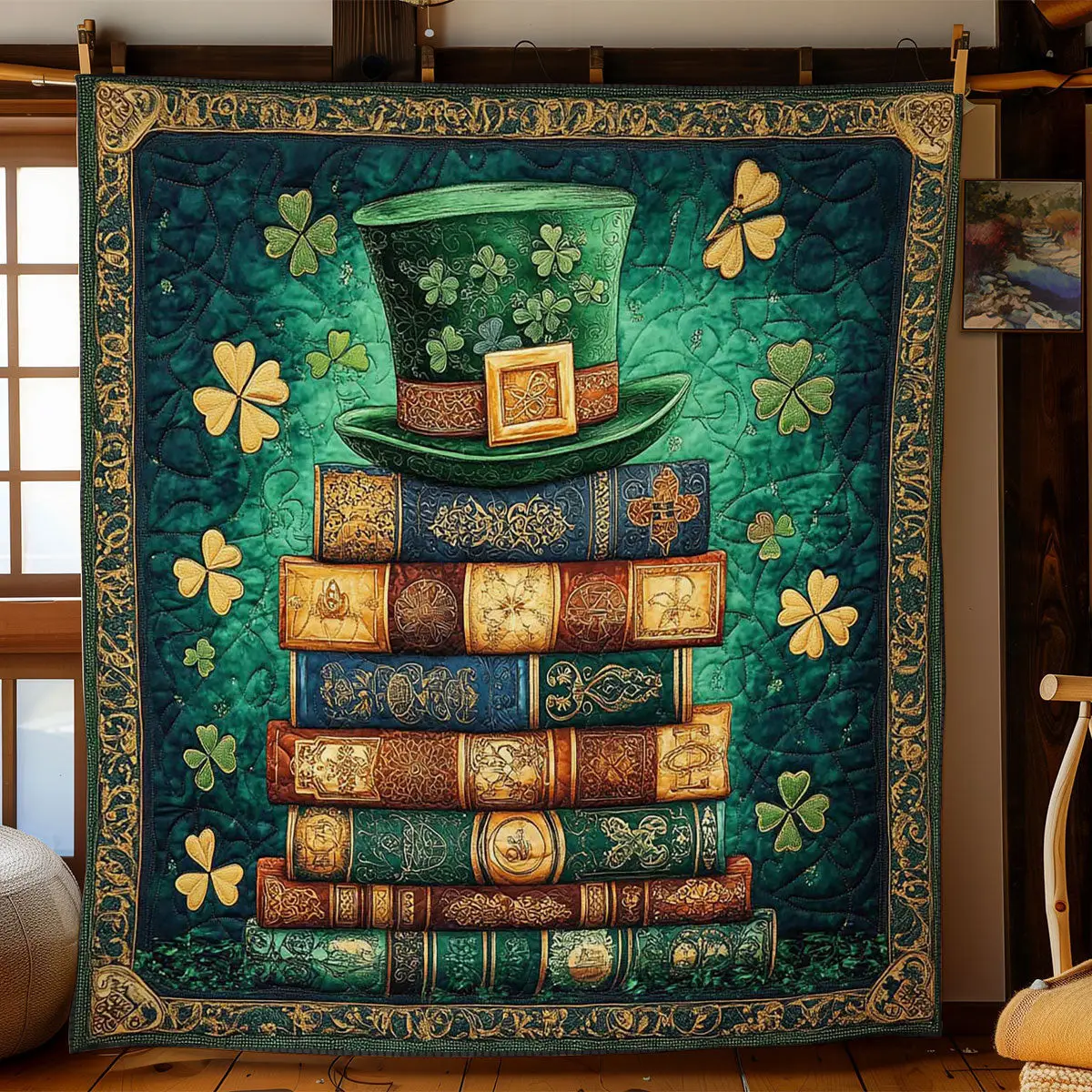 Irish Book Magic Quilted Blanket Rustic Home Decor St Pats Gifts For Book Lovers