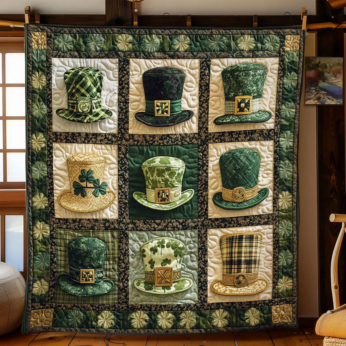 Irish Charm Hat Quilted Blanket Modern Home Decor St Pats Gifts For Friends