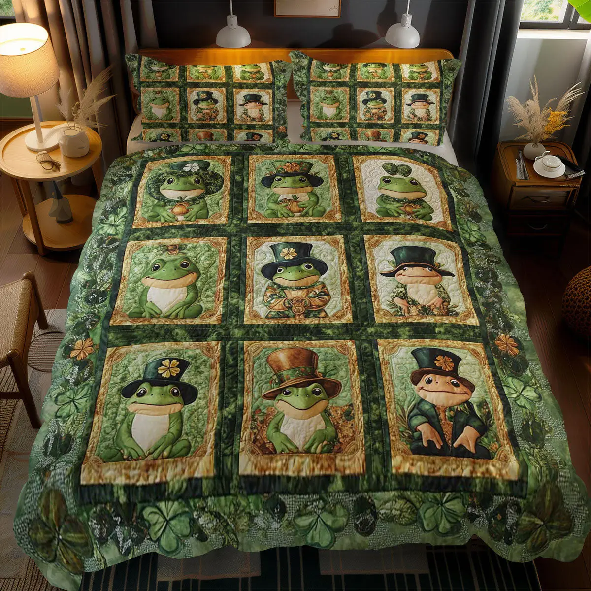 Irish Frog Quilted Bedding Set Bedroom Design St Patrick Gifts Idea For Frog Lovers