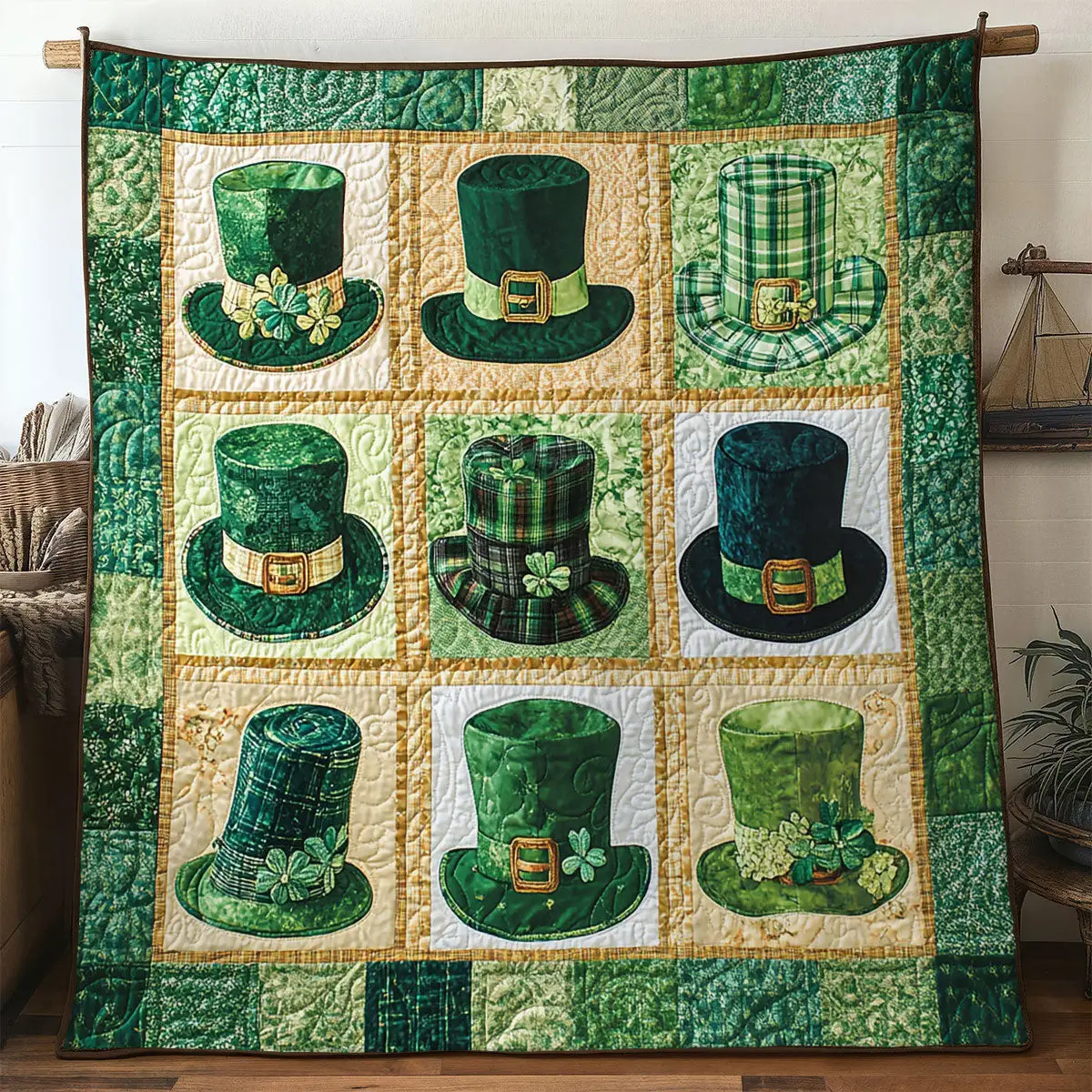 Irish Hat Dance Quilted Blanket Cozy Living Decor St Patricks Day Gifts For Dad