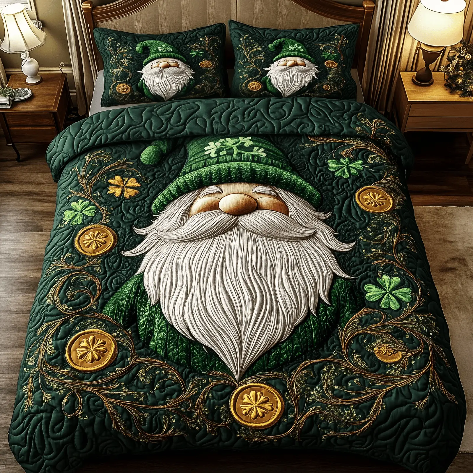 Irish Luck Gnome Quilted Bedding Set St Patrick'S Day Celebration Ideas