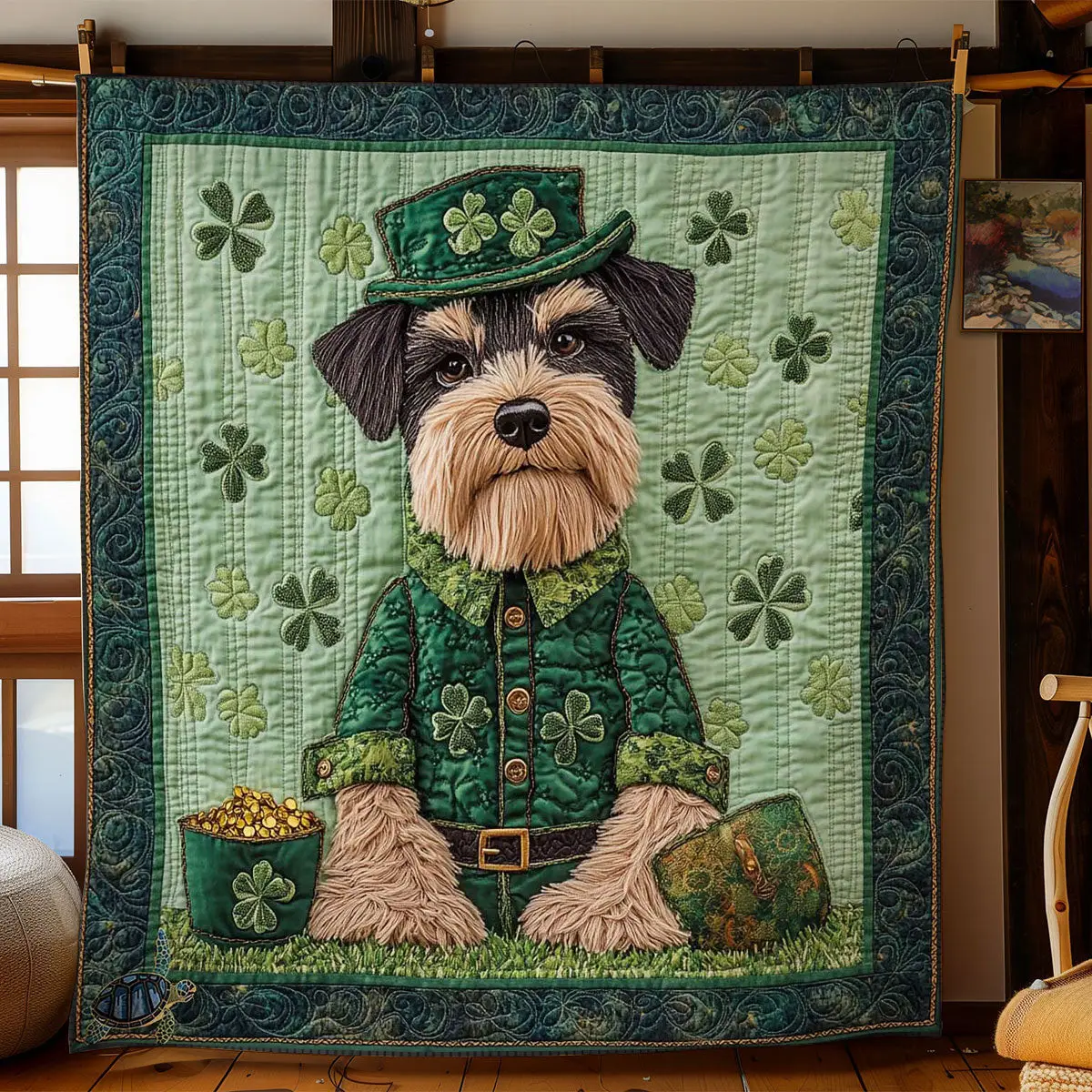 Irish Miniature Schnauzer Quilt Blanket Unique Throw Blanket Happy St Patricks Day Gifts