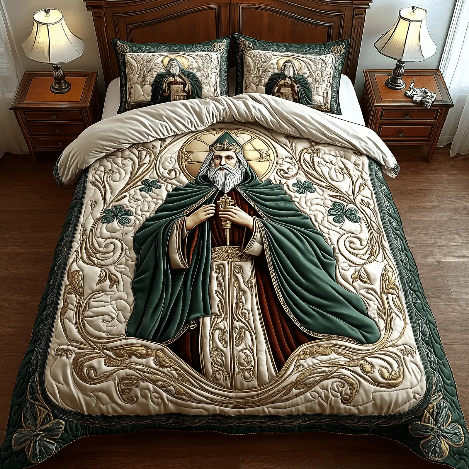 Irish Saint Patrick Quilted Bedding Set Saint Patrick'S Day Gift Ideas Irish Saint Patrick Quilted Bedding Set Saint Patrick'S Day Gift Ideas - Image 1