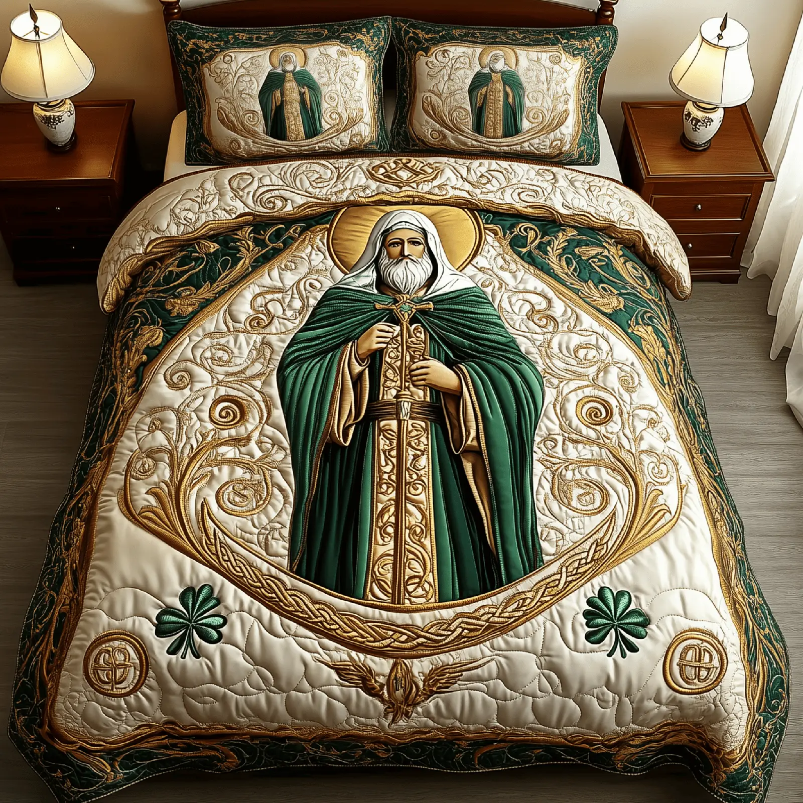 Irish Saint Patrick Quilted Bedding Set St Patrick'S Day Gift Ideas Irish Saint Patrick Quilted Bedding Set St Patrick'S Day Gift Ideas - Image 1