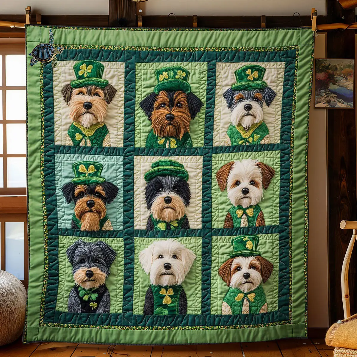 Irish Schnauzer Quilt Blanket Unique Throw Blanket Saint Patrick's Day Gifts