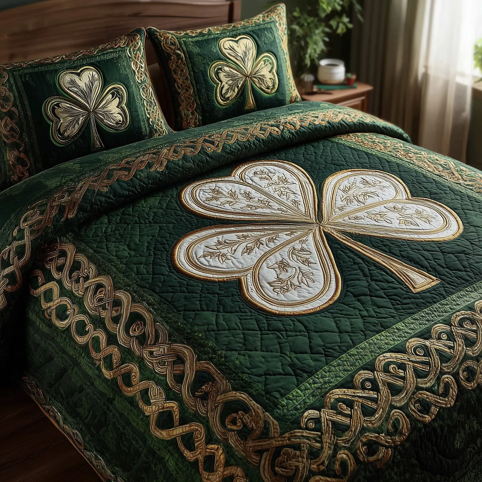 Irish Shamrock Quilted Bedding Set Classic Style