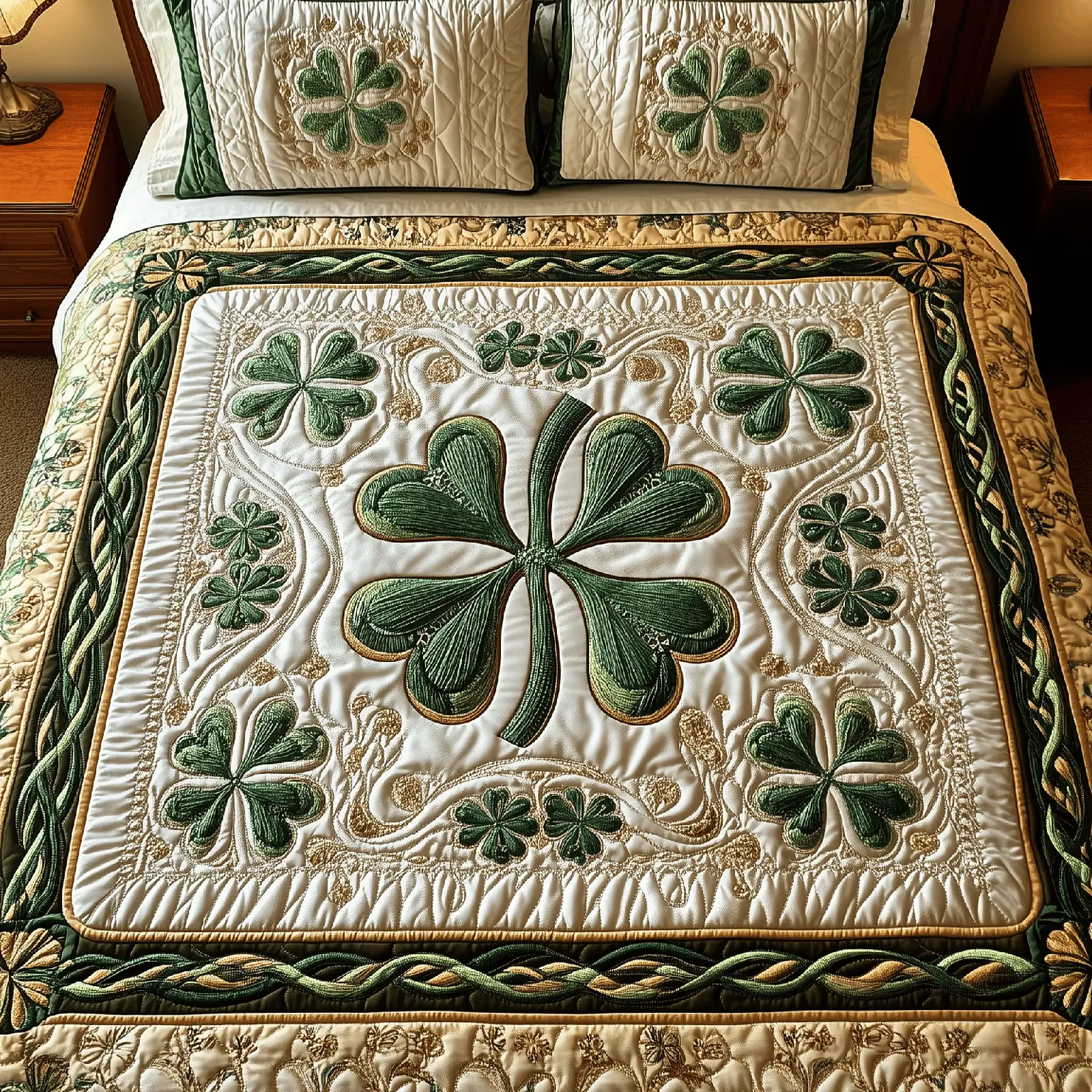 Irish Shamrock Quilted Bedding Set St Patrick's Day Duvet Cover Best Father's Day Gifts