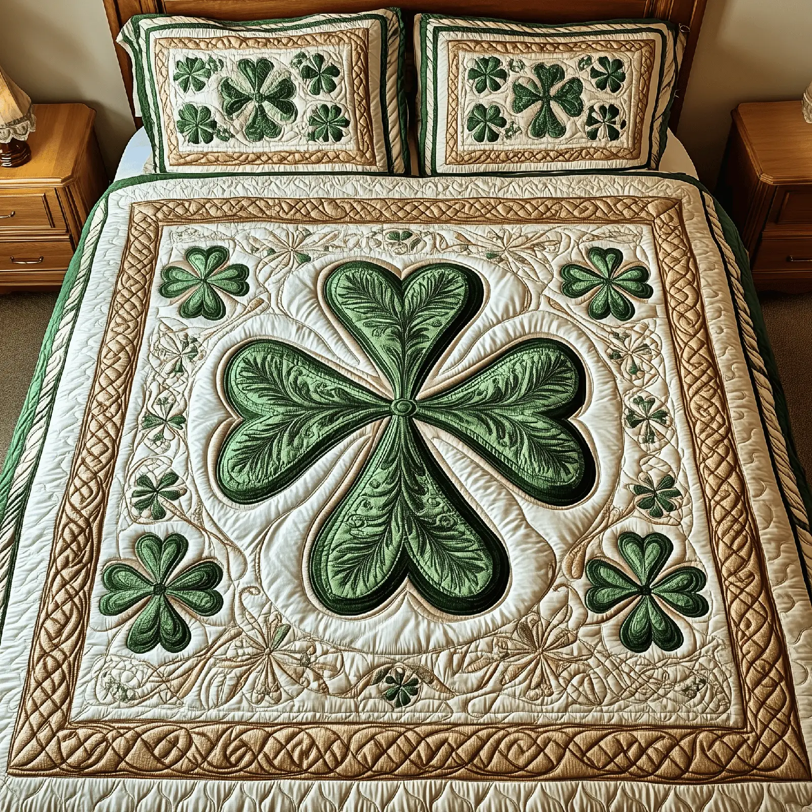 Irish Shamrock Quilted Bedding Set St Patrick's Day Duvet Cover Dad Birthday Gifts
