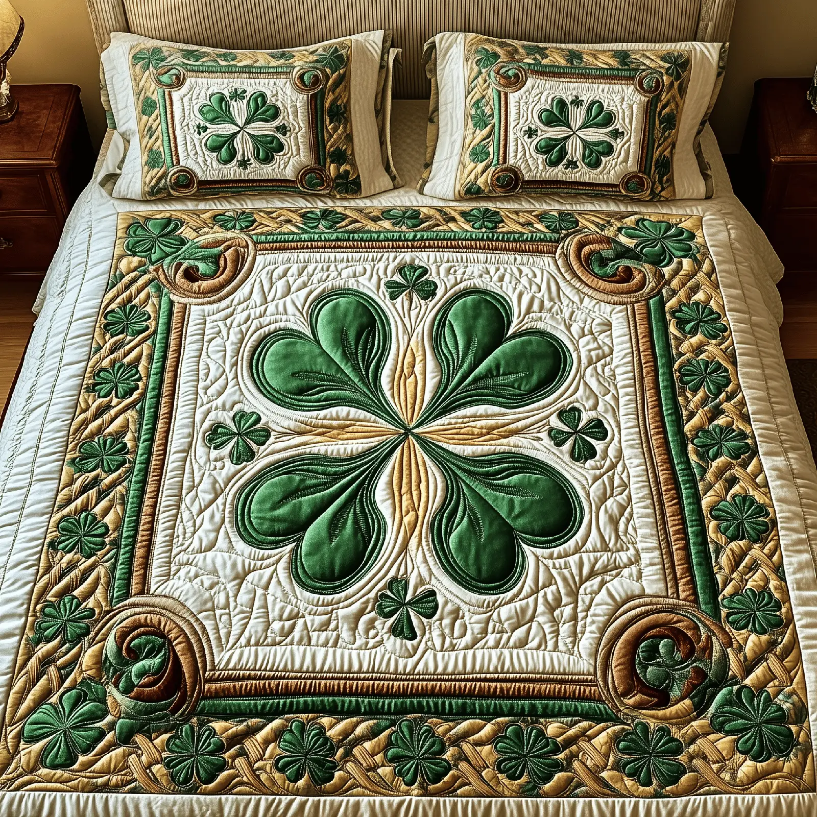 Irish Shamrock Quilted Bedding Set St Patrick's Day Duvet Cover Unique Gifts For Dad