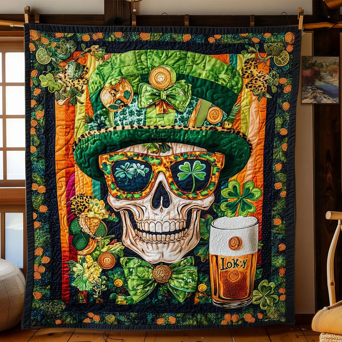 Irish Skull Quilted Blanket Cozy Living Decor St Patricks Day Gifts For Boyfriend