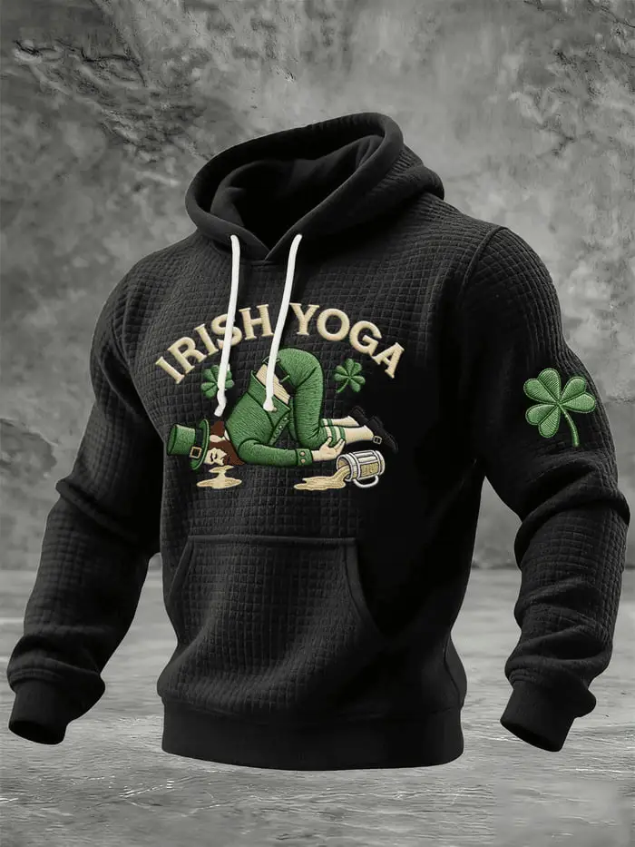 Irish Yoga Hoodie Waffle Print Funny St Patrick Day Outfits for Irish Men Irish Yoga Hoodie Waffle Print Funny St Patrick Day Outfits for Irish Men - Image 1