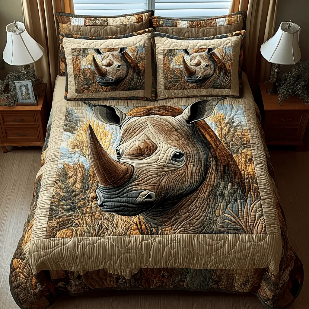Iron Horn Quilted Bedding Set Bed Decorations Rhino Themed Gifts