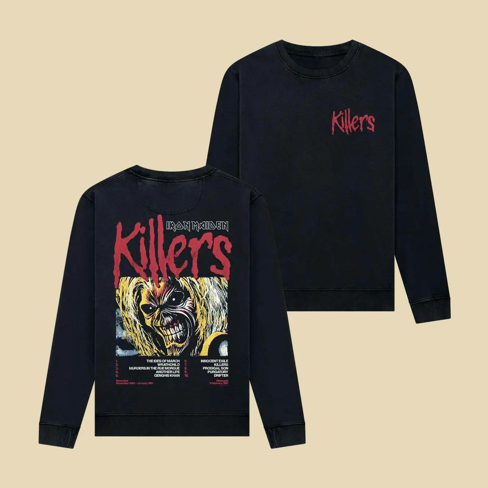 Iron Maiden Merch Killers 45 Tracklist Vintage Sweatshirt Concert Outfit IM Fans Gifts