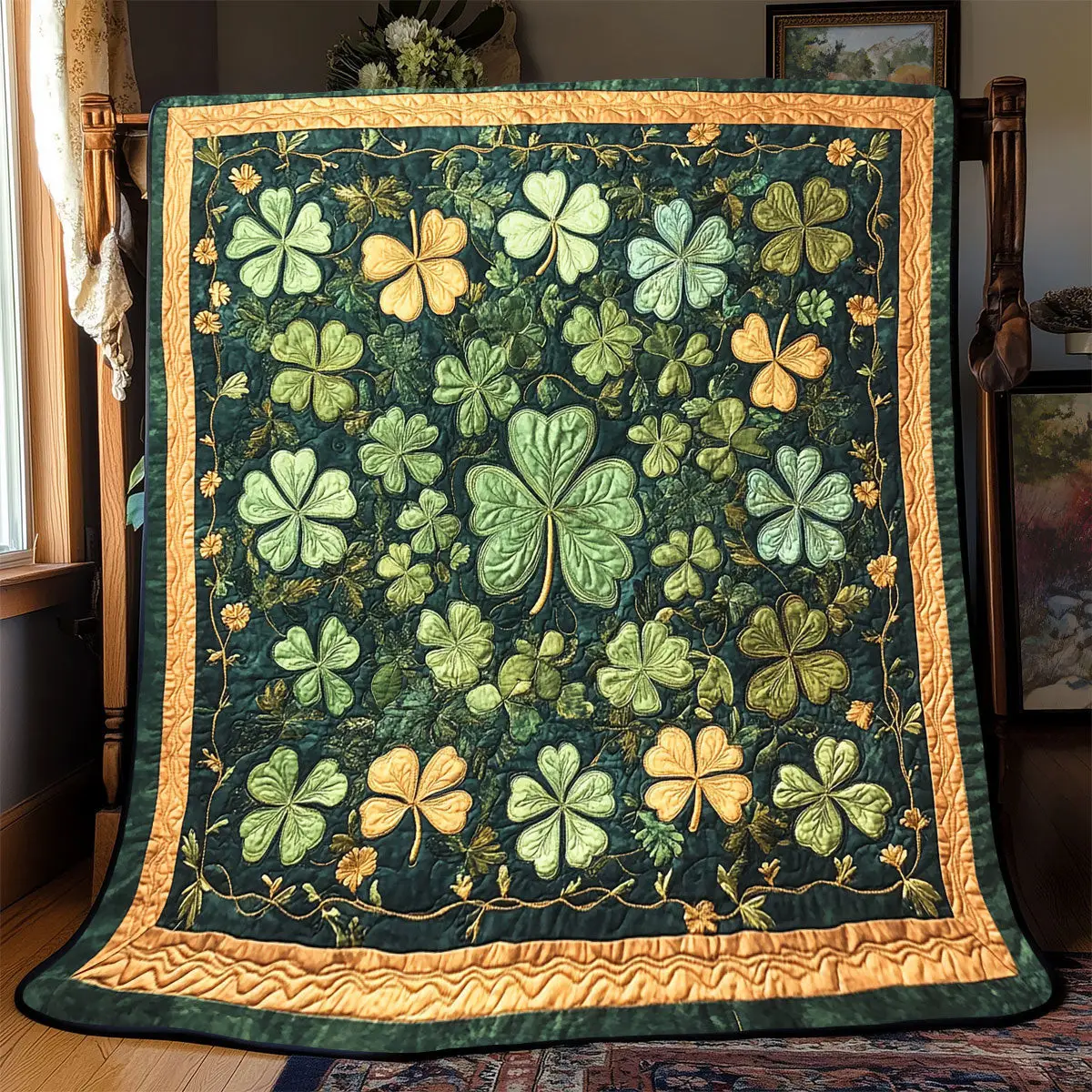 Irrish Clover Quilt Best Throw Blanket Good Gifts For Mother In Law Irrish Clover Quilt Best Throw Blanket Good Gifts For Mother In Law - Image 1