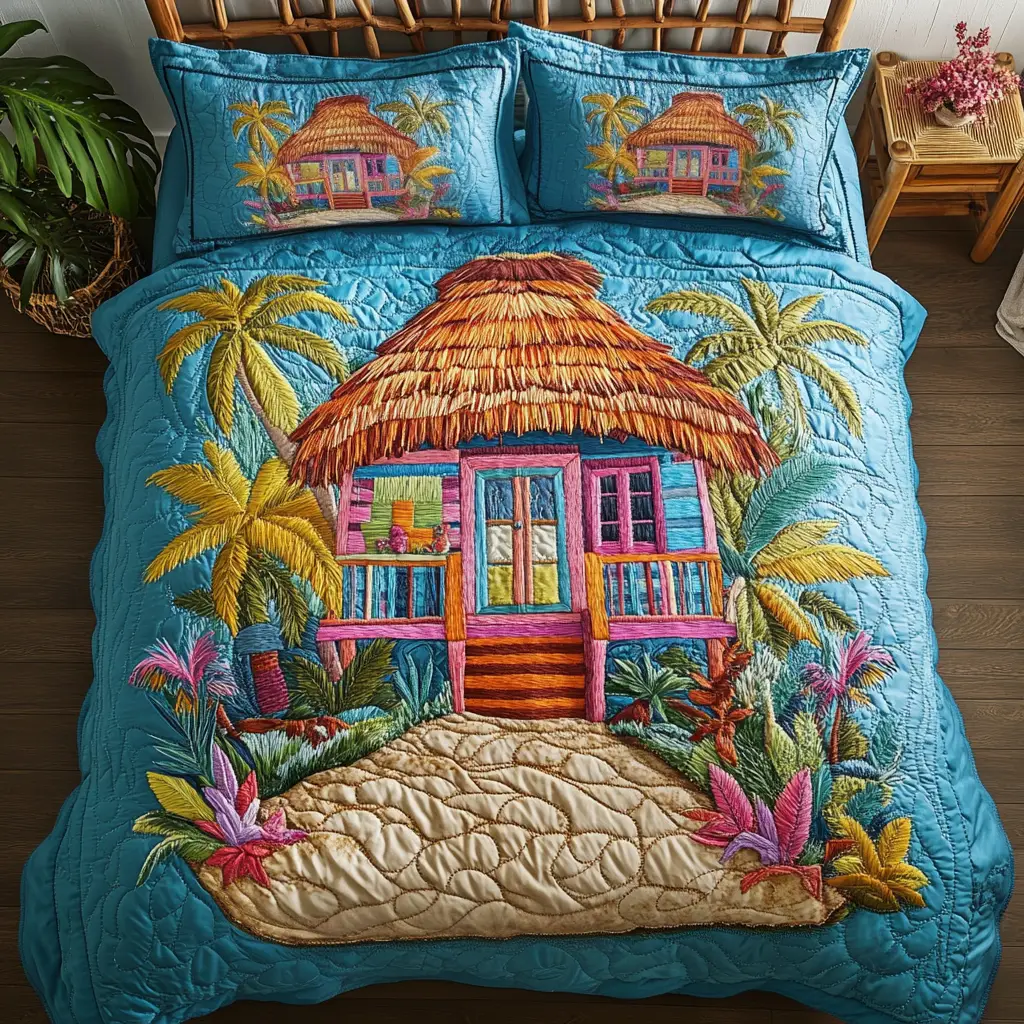 Island Dream Quilted Bedding Set Lightweight Duvet Cover Set for Year-Round Comfort