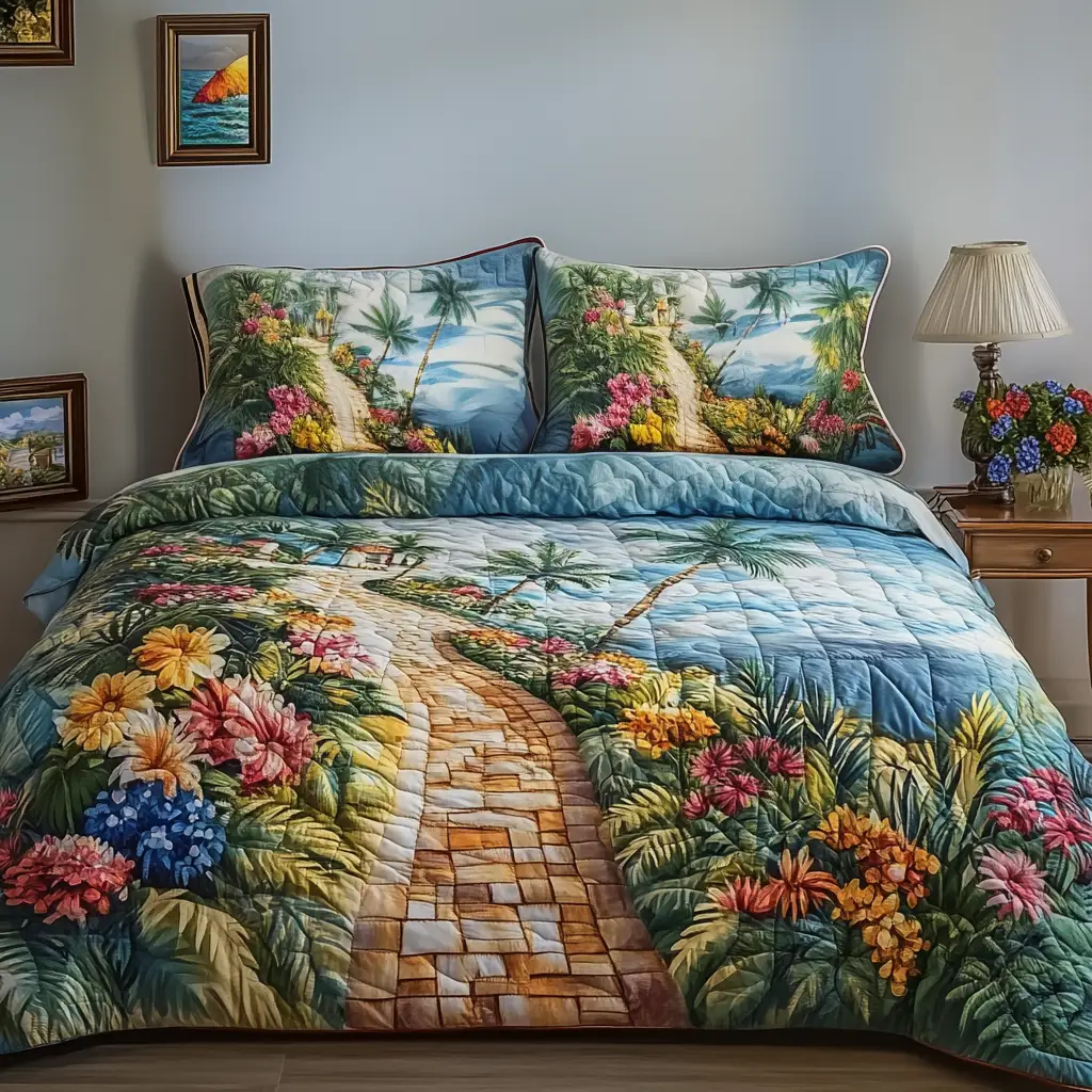 Island Escape Quilted Bedding Set Best Bed Sheet Set Gift Ideas For Surfers