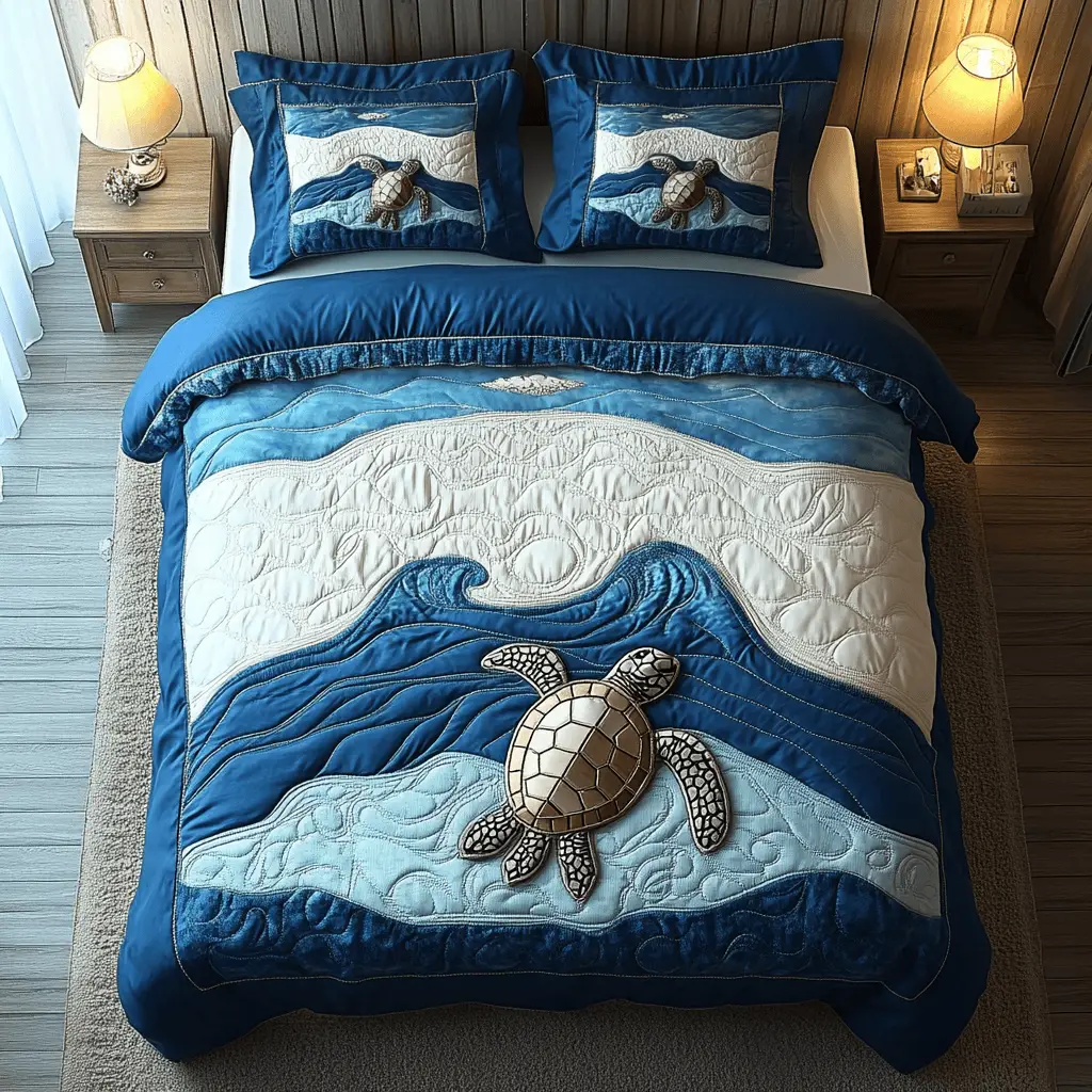 Island Floater Quilted Bedding Set Bed Decor Gifts For People Who Loves Sea Turtle