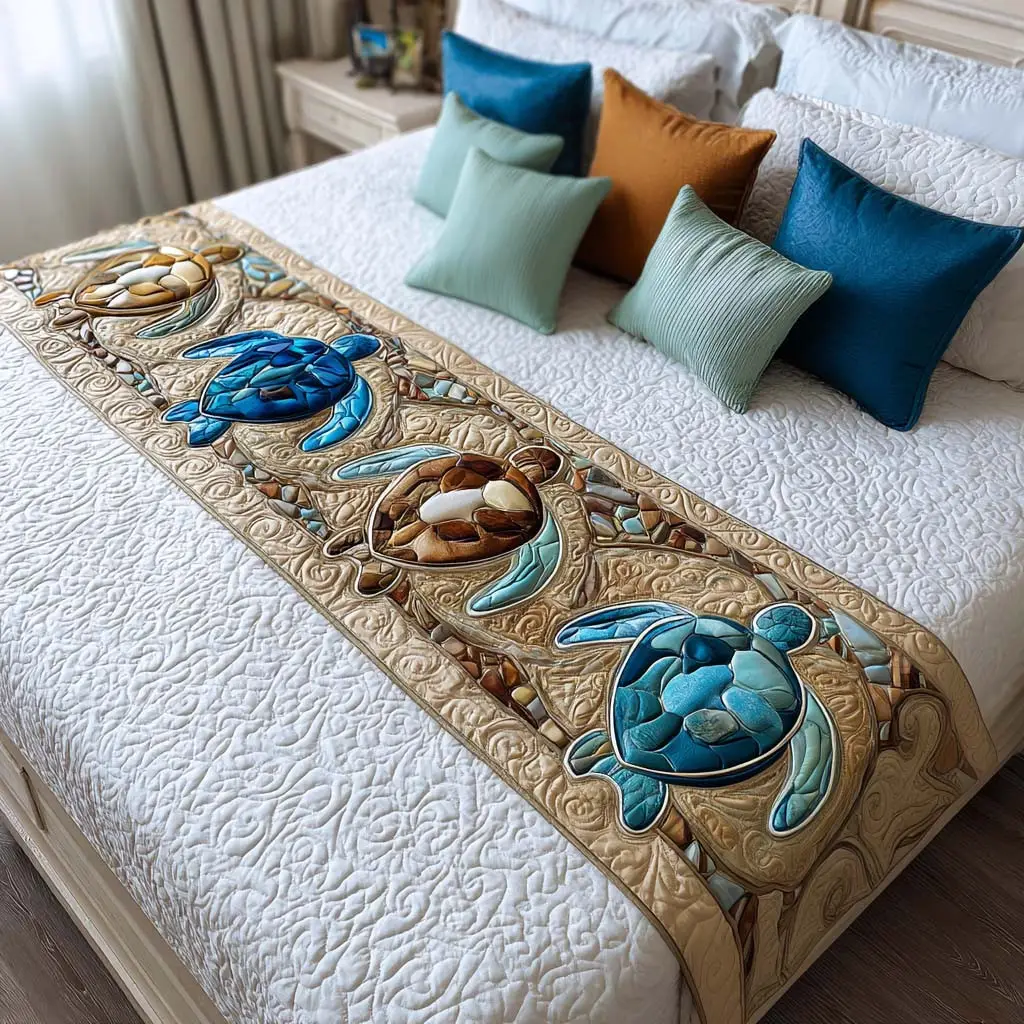 Island Turtle Joy Quilted Bed Runner Island Turtle Joy Tropical Gift