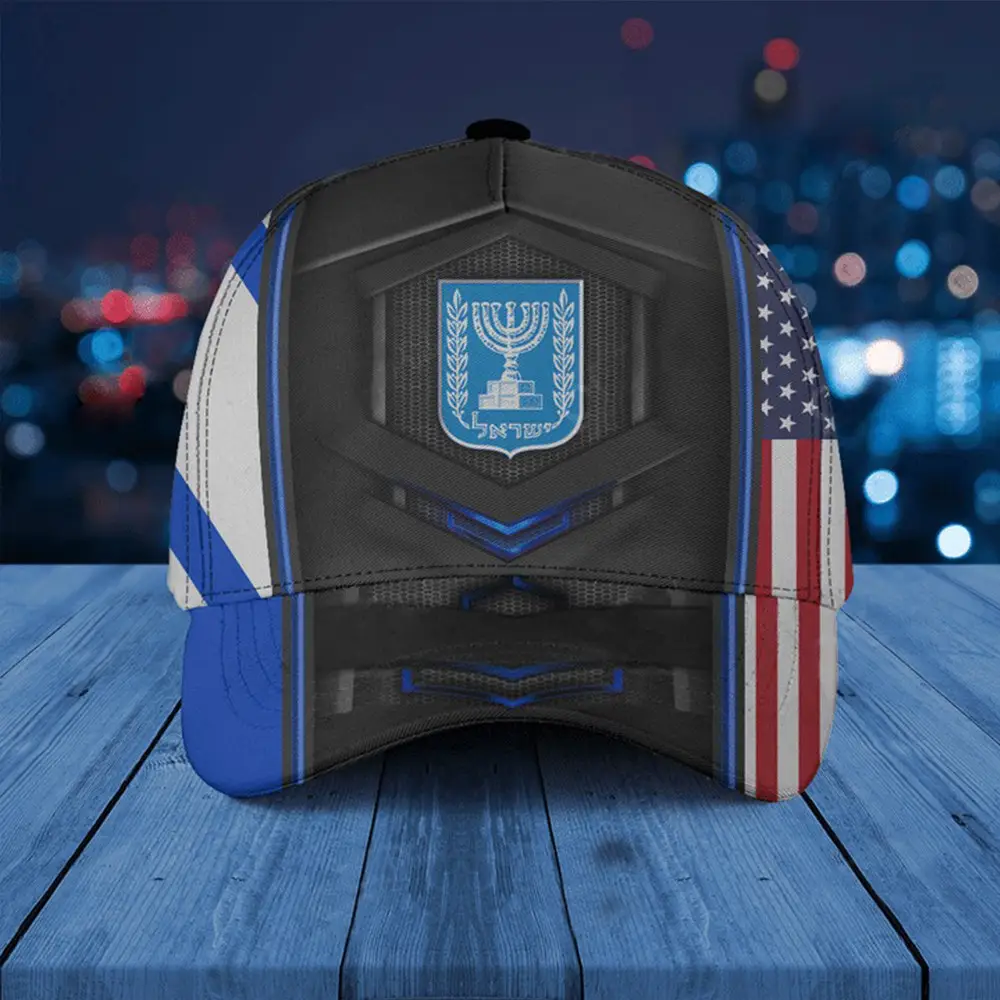 Israel Coat Of Arms Hat American And Israeli Flag Cap Support Israel Merchandise