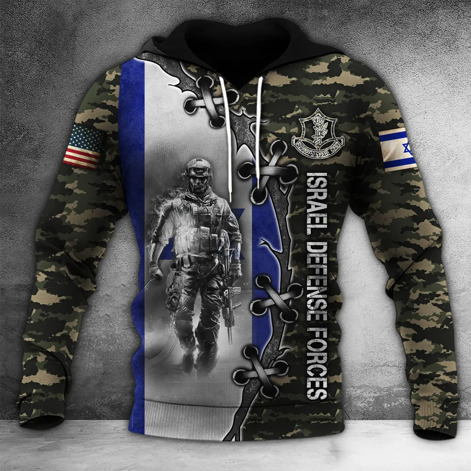 Israel Defense Forces Camo Hoodie Israeli Army Hoodie USA Support Israel Merchandise Israel Defense Forces Camo Hoodie Israeli Army Hoodie USA Support Israel Merchandise - Image 1