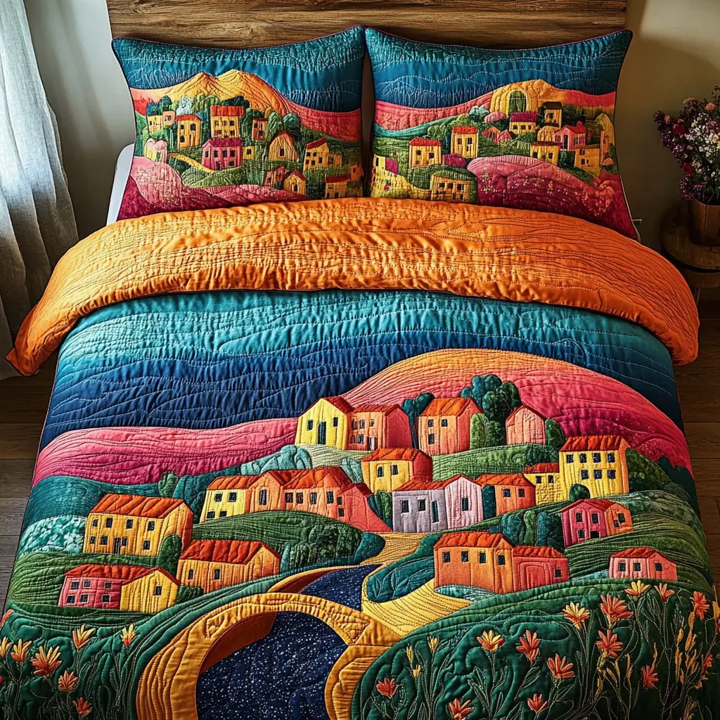 Italia Bloom Quilted Bedding Set Stylish Bed Sheet Set for Modern Home