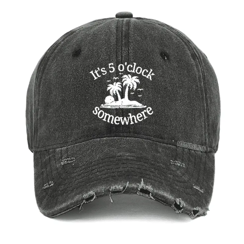 It's 5 O'clock Somewhere Washed Vintage Cap Funny Saying Shirt for Men – Comical Graphic Tee It's 5 O'clock Somewhere Washed Vintage Cap Funny Saying Shirt for Men – Comical Graphic Tee - Image 1