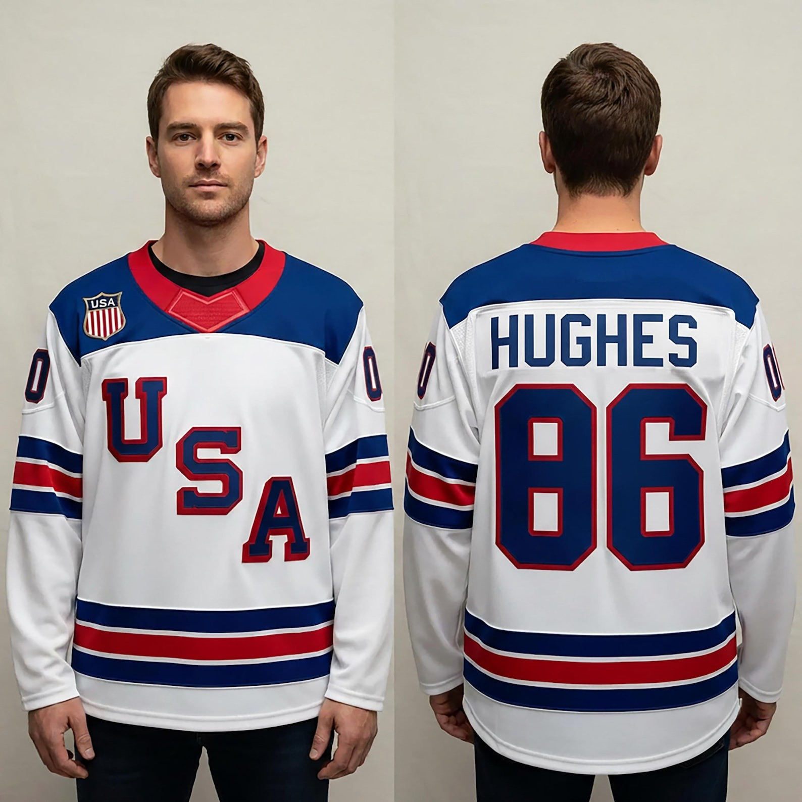 Jack Hughes Hockey Jersey USA Gold Medal Milano Cortina Winter Olympic 2026 Uniforms