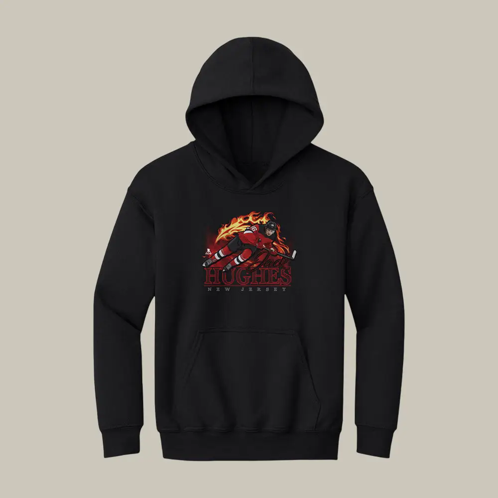 Jack Hughes New Jersey Flame Hoodie USA Hockey Gold Medal Merch Gift Idea For Jack Hughes Fan