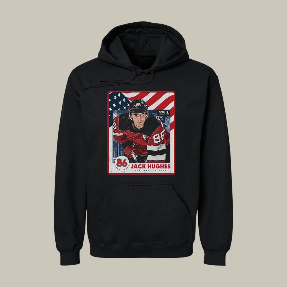 Jack Hughes New Jersey USA Card Hoodie USA Hockey Gold Hooded Sweatshirt Fan Gift