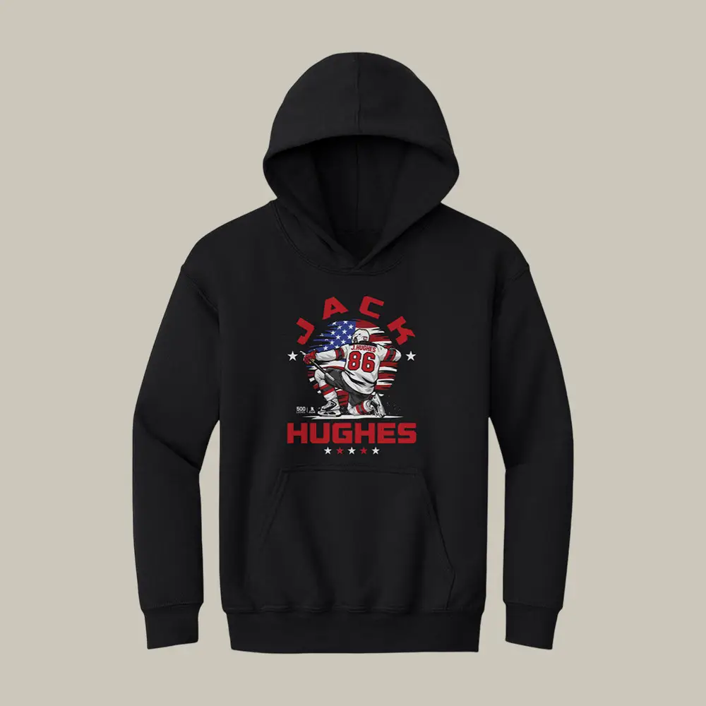 Jack Hughes New Jersey USA Flag Celebration Hoodie USA Hockey Gold Medal Merch Hockey Gift