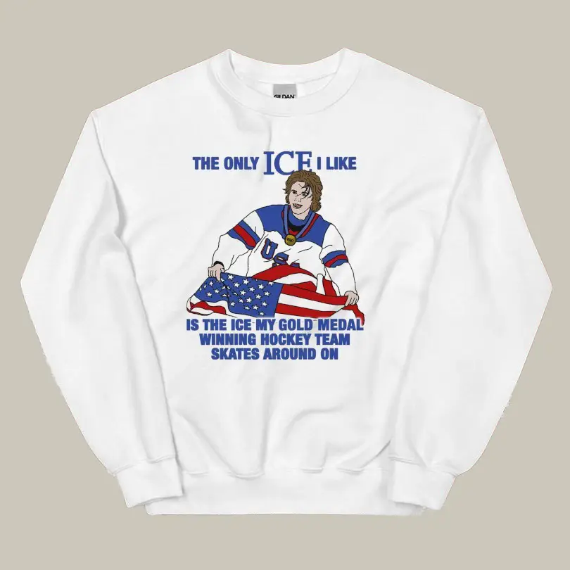 Jack Hughes The Only Ice I Like Sweatshirt USA Hockey Gold Medal Merch Olympic Fan Gift