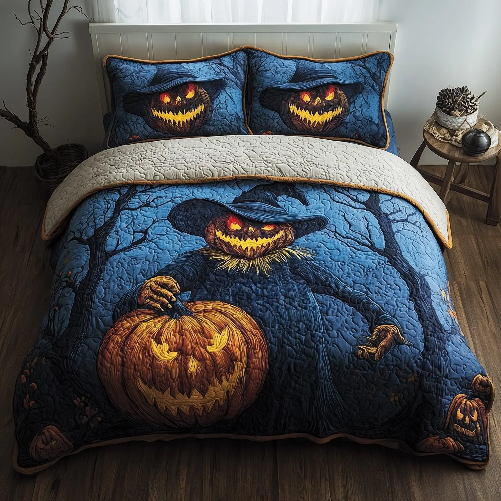 Jack O Lantern Quilted Bedding Set Striped Design