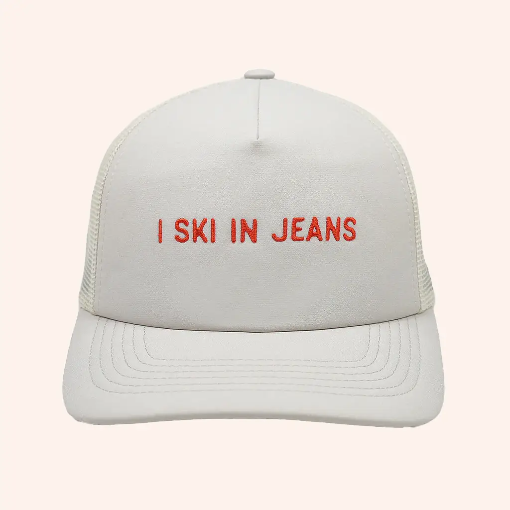 Jackson Hole Merch Embroidered I Ski In Jeans Trucker Hat Birthday Gift Ideas For Husband Jackson Hole Merch Embroidered I Ski In Jeans Trucker Hat Birthday Gift Ideas For Husband - Image 1