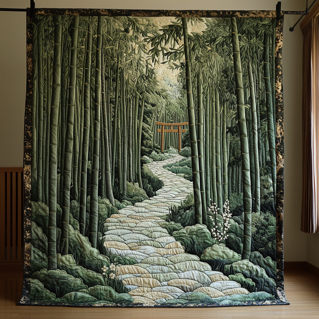 Japanese Bamboo Forest Quilted Blanket Home Bedding Decor Best African American Gifts