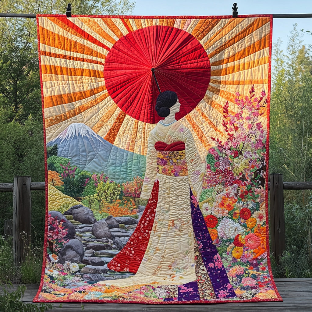 Japanese Geisha Charm Quilted Blanket Cute Throw Blanket Unique Camping Themed Gifts